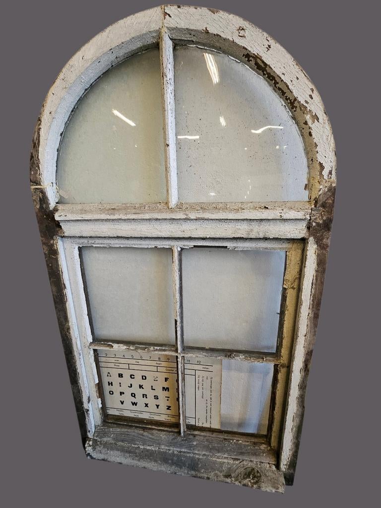 Antiek halfrond raam met houten kozijn, Ophalen, Gevelraam of Ruit, Gebruikt, 80 tot 120 cm