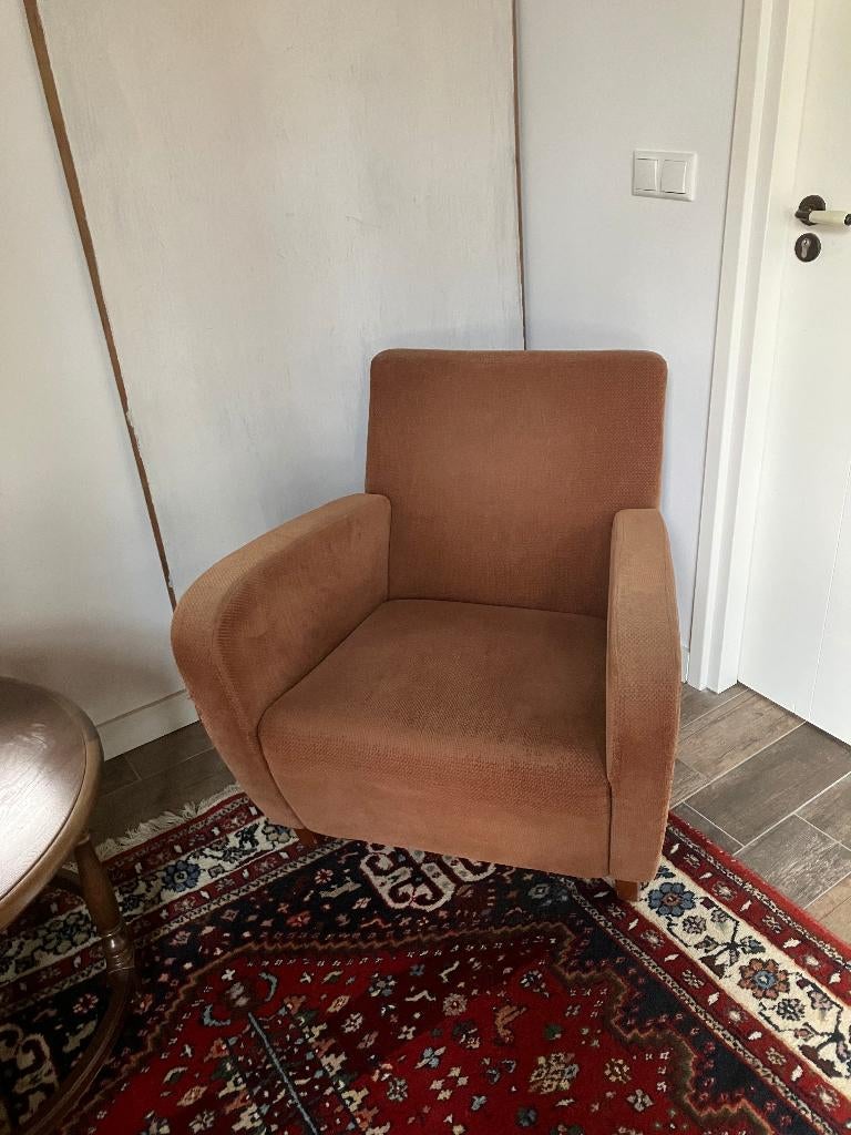 Moderne bruine fauteuil, Huis en Inrichting, Fauteuils, Ophalen, Gebruikt, 75 tot 100 cm, 50 tot 75 cm