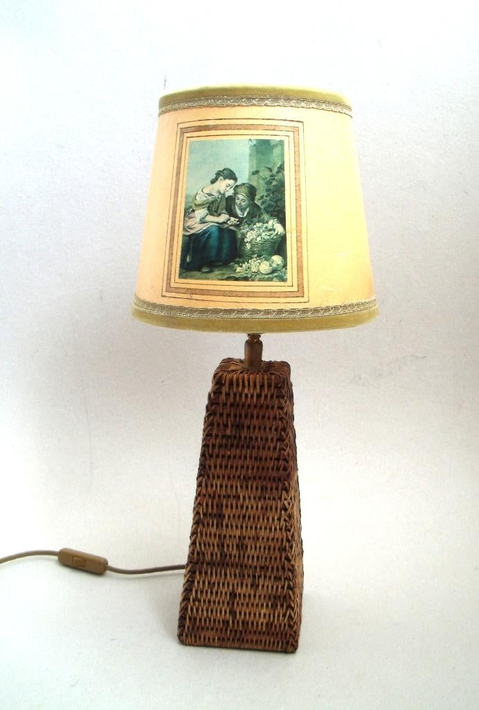 Tafellamp - 80er jaren - rotan - ATV Grootebroek - 40 watt, Ophalen of Verzenden