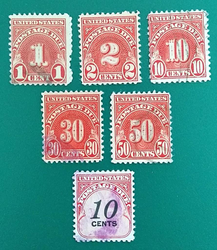 USA : Postage Due zegels 1/2/10/30/50 cent 1930 + 10 c 1959, Verzenden, Noord-Amerika