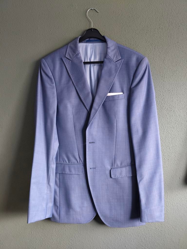 Trouwpak lichtblauw, Kleding | Heren, Kostuums en Colberts, Ophalen of Verzenden, Zo goed als nieuw, Maat 46 (S) of kleiner, Blauw