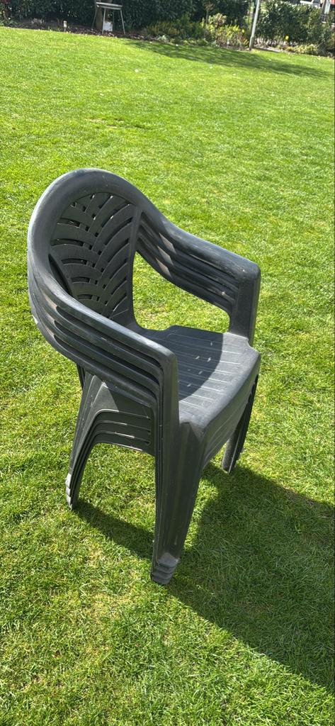 Zwarte tuinstoelen, stapelbaar, Tuin en Terras, Ophalen, Gebruikt, Kunststof, Stapelbaar
