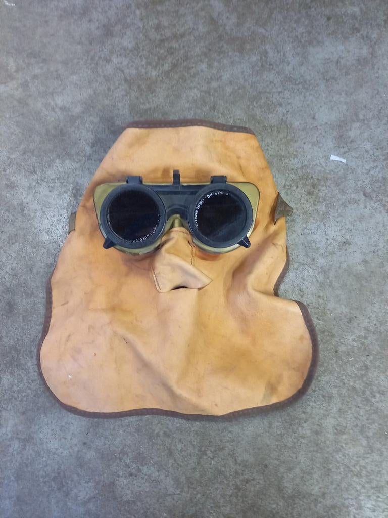 Leren lasmasker met bril - 30cm lengte, Doe-het-zelf en Verbouw, Laskappen, Lasfilter, Ophalen of Verzenden, Gebruikt