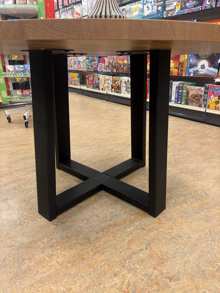 Showmodel Eettafel Rond 130cm Lamulux Old Teak, Ophalen, Overige materialen, 100 tot 150 cm, Rond