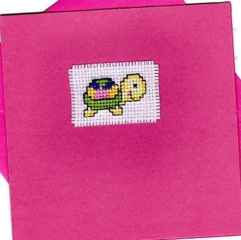 kaart met geborduurde schildpad (079), Hobby en Vrije tijd, Kaarten | Zelfgemaakt, Ophalen of Verzenden, Nieuw, Dieren