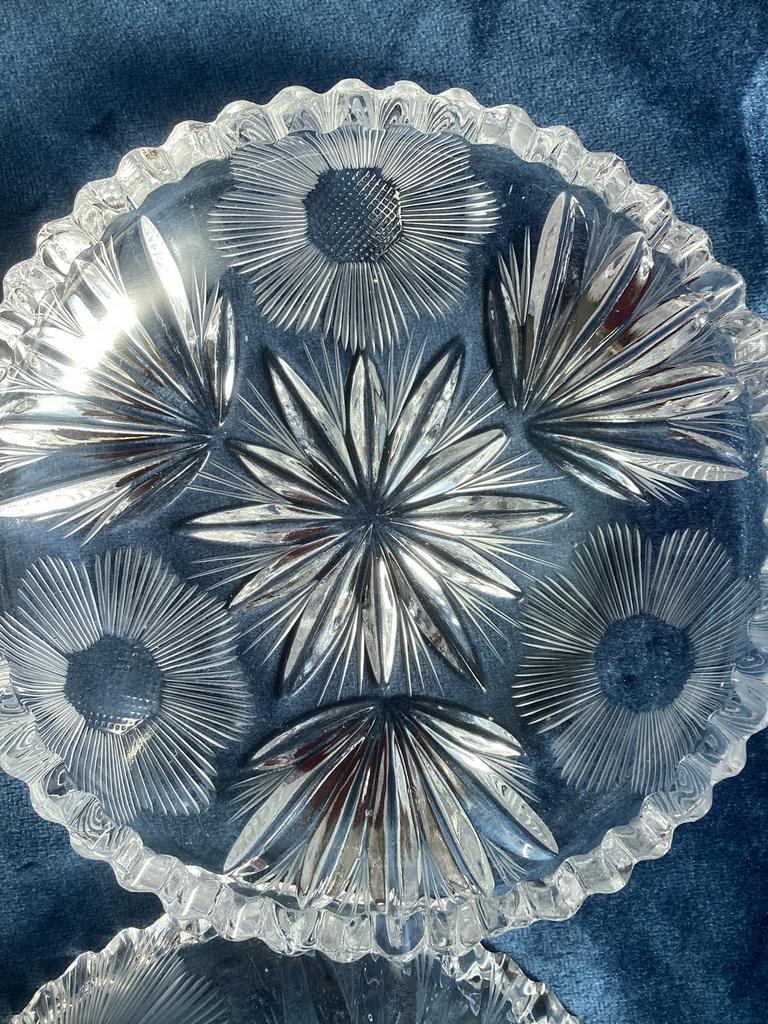 Set van twee antieke schoteltjes met bloemmotief, Antiek en Kunst, Antiek | Glas en Kristal, Ophalen of Verzenden