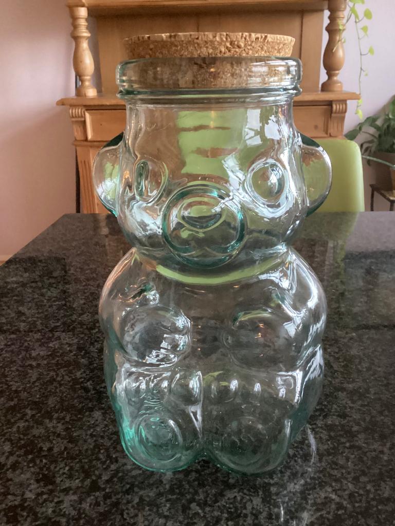 Voorraadpot, glas, kurk, beer, 23,5 cm, vintage, Ophalen, Gebruikt