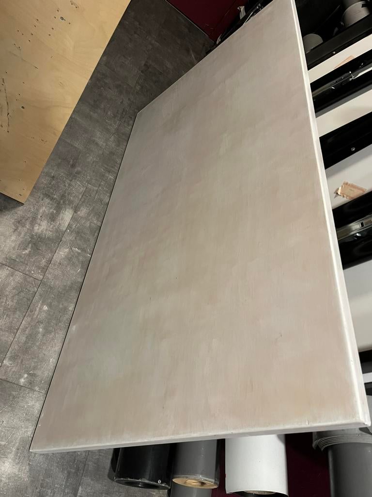 Tafel 160 x 90, whitewash, hout/multiplex, Ophalen, 50 tot 100 cm, Zo goed als nieuw, 150 tot 200 cm