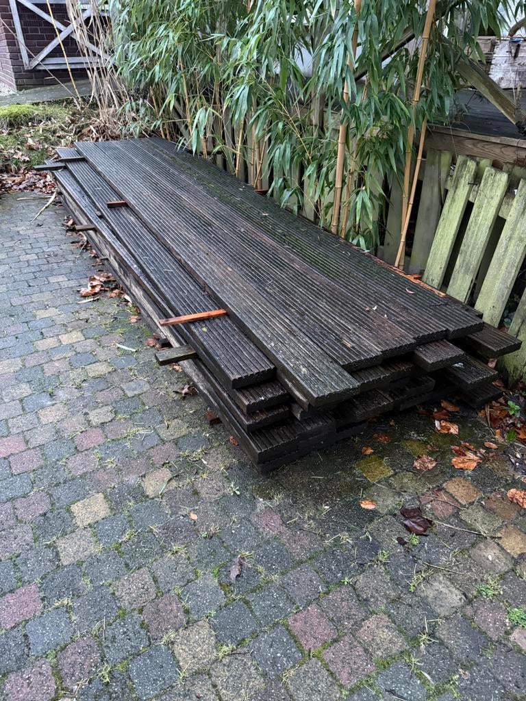 Hardhouten vlonderplanken 33 stuks, Ophalen, Gebruikt, Hout