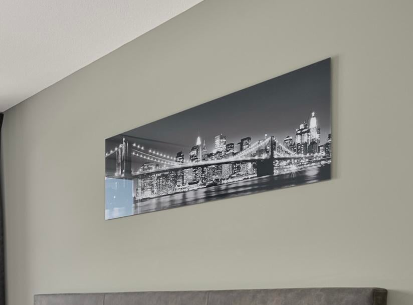 Glasschilderij New York Brooklyn bridge 50x125cm., Ophalen, 50 tot 75 cm, Zo goed als nieuw, 100 tot 125 cm