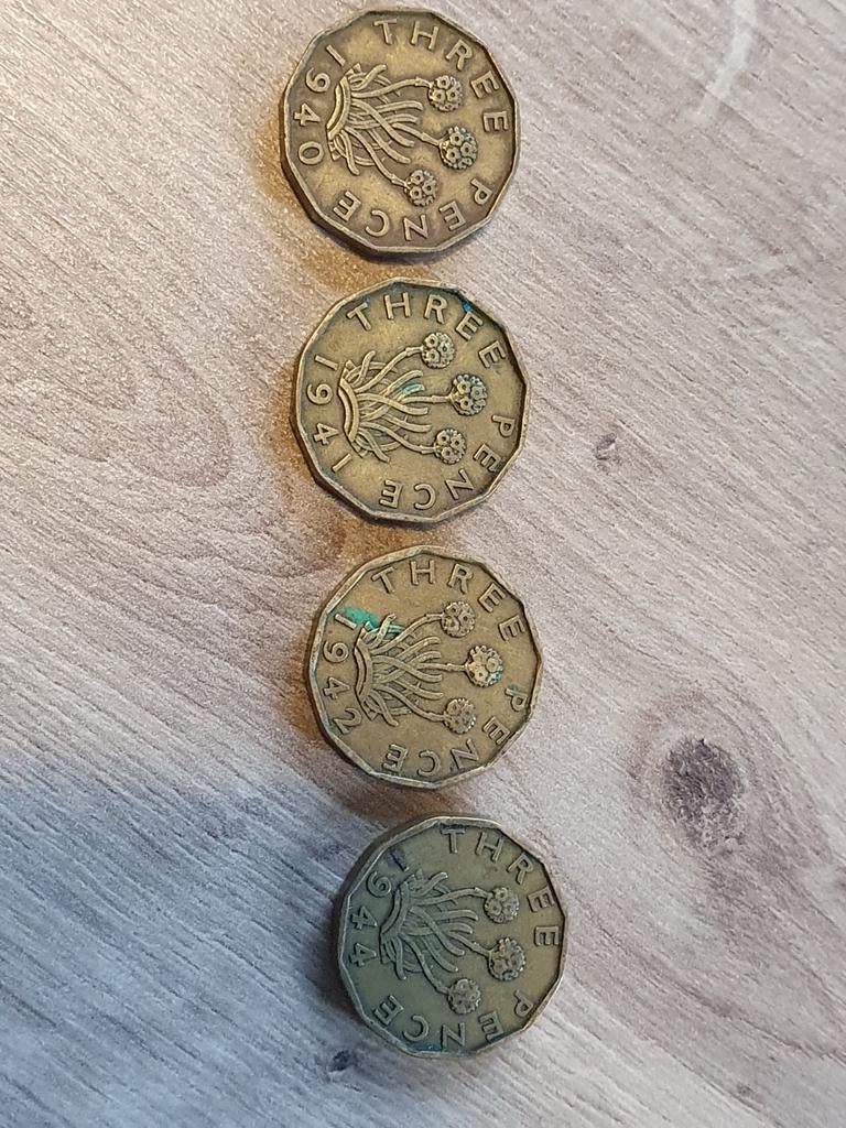 1940-1941 - 1942 - 1944 Three Pence Coin -Groot-Brittannië, Postzegels en Munten, Munten | Europa | Euromunten, Ophalen of Verzenden