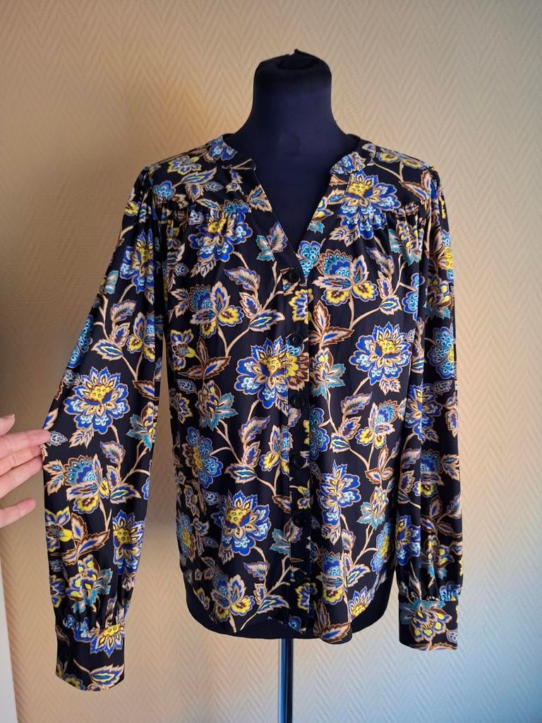 Studio Anneloes Gebloemde Travelstof Blouse - Maat S/M, Studio Anneloes, Blauw, Ophalen of Verzenden, Zo goed als nieuw