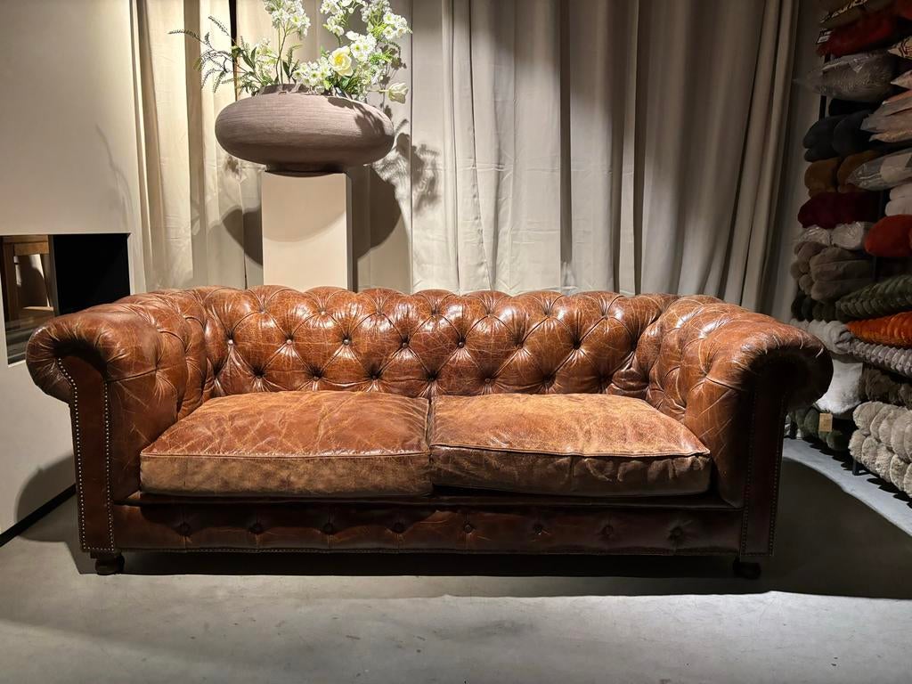Chesterfield Ralph Lauren Bank 2.15 breed Nr.1, Stoer Vintage Klassiek, Gebruikt, Driepersoons, 200 tot 250 cm