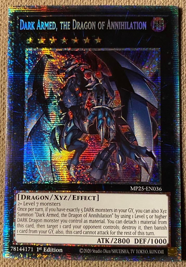 Yu-Gi-Oh! Dark Armed, the Dragon of Annihilation MP25 1st !, Ophalen of Verzenden, Zo goed als nieuw, Losse kaart, Foil
