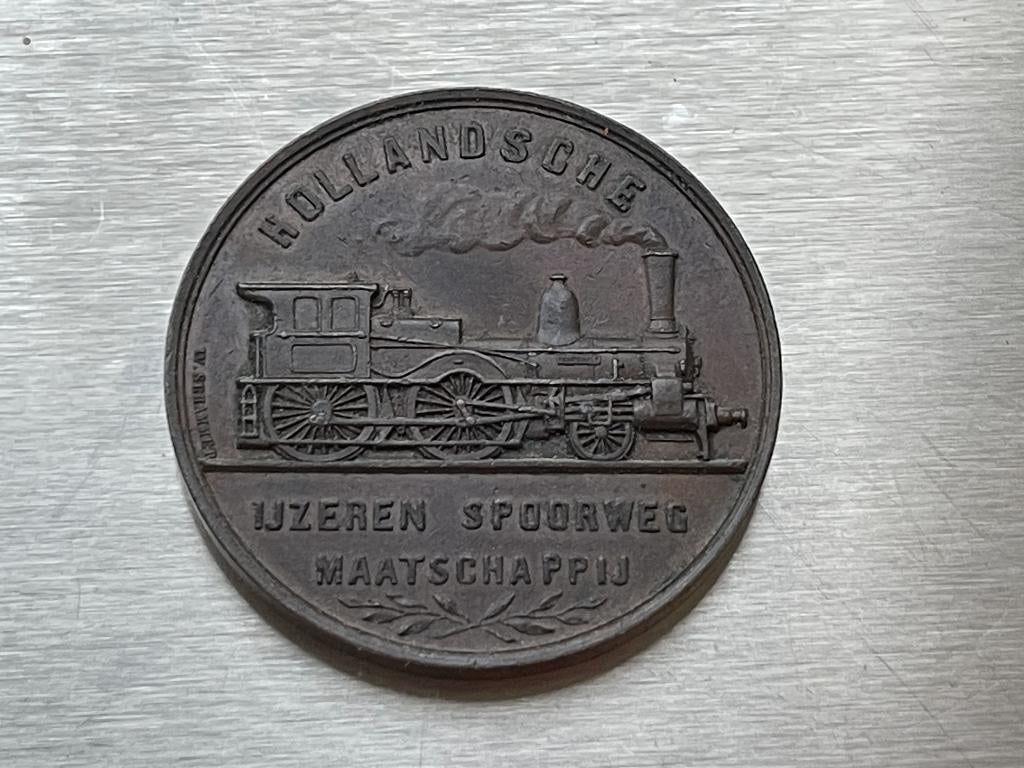 Hollandsche IJzeren Spoorweg Maatschappij Penning brons, Ophalen of Verzenden, Brons, Nederland