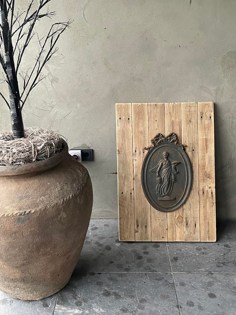 Prachtige wanddecoratie Hout met gietijzeren vrouw, Ophalen of Verzenden