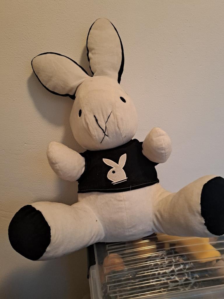 Grote Playboy Bunny knuffel - Zwart/Wit, Ophalen of Verzenden, Gebruikt, Konijn