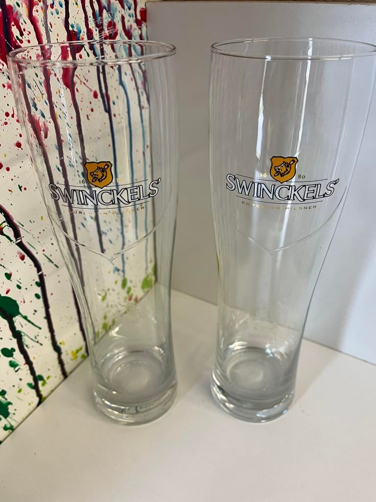 Swinckels halve liters set van 2 glazen, Ophalen of Verzenden, Nieuw, Glas of Glazen, Bavaria