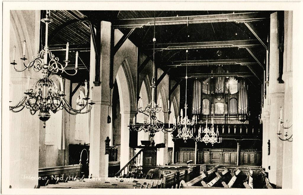 Monster ZH, interieur van de Ned.Herv. kerk ongelopen,, Verzamelen, Ansichtkaarten | Nederland, Verzenden, 1940 tot 1960, Ongelopen