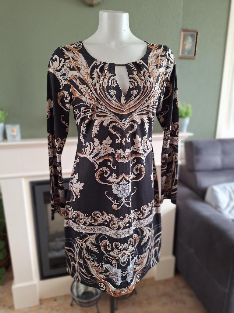 K-Design K Design zwart bruin beige jurk M 38 40, Kleding | Dames, Maat 38/40 (M), K-design, Verzenden, Zwart