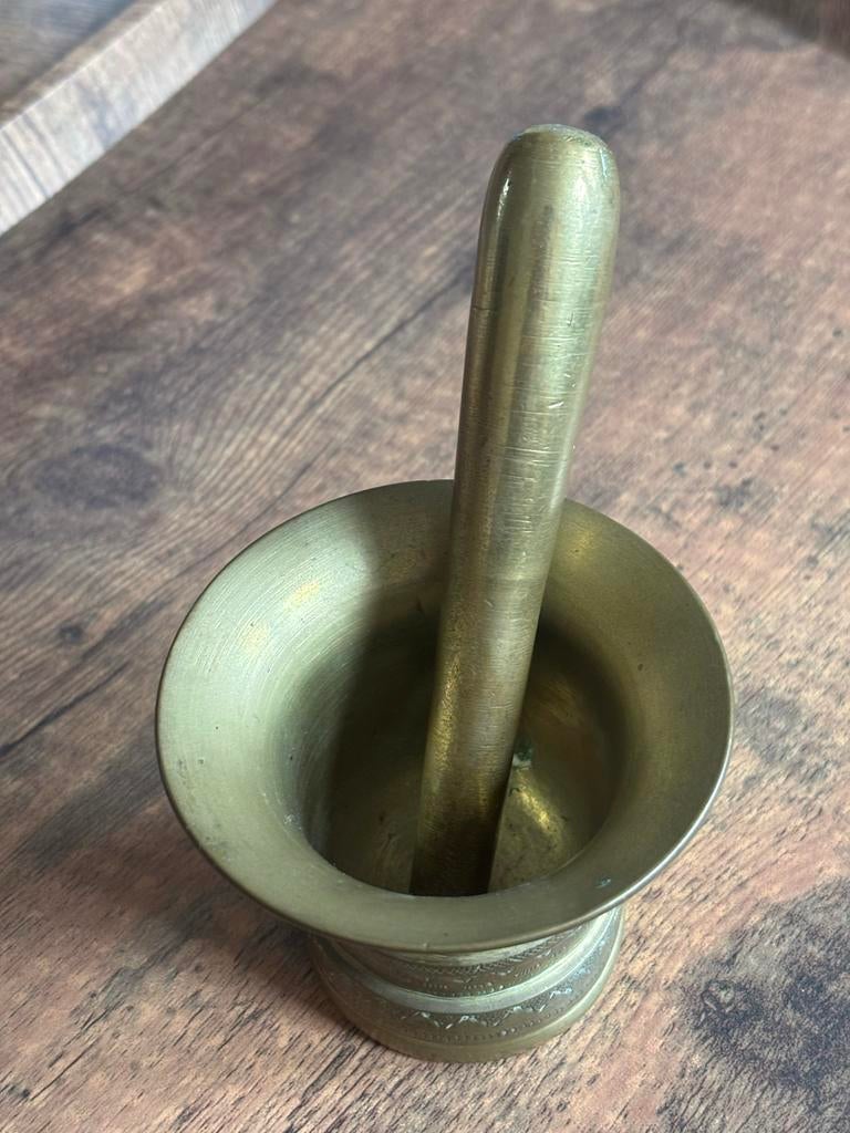 Antieke Messing/Bronzen Vijzel met Stamper - Oosters Design, Ophalen of Verzenden