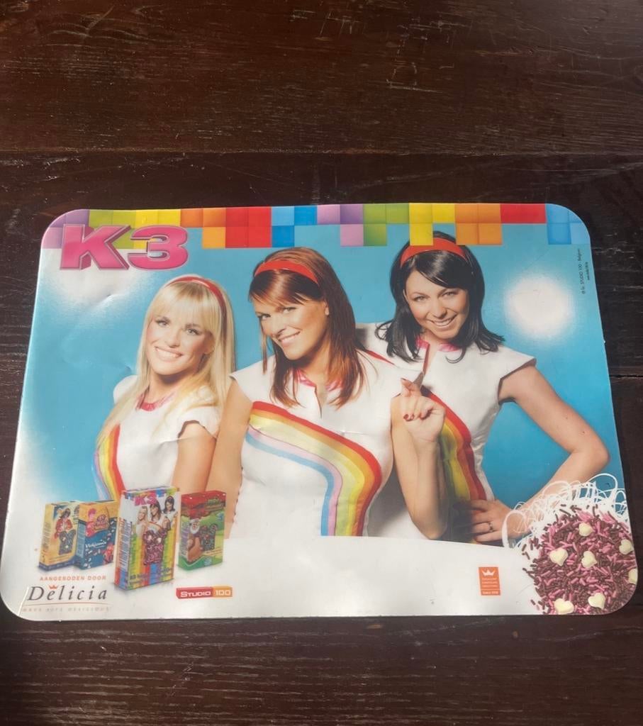 Placemat van de originele K3 (Hanne, Kathleen, Kristel), Kunststof, Ophalen of Verzenden, Meerkleurig, Overige typen