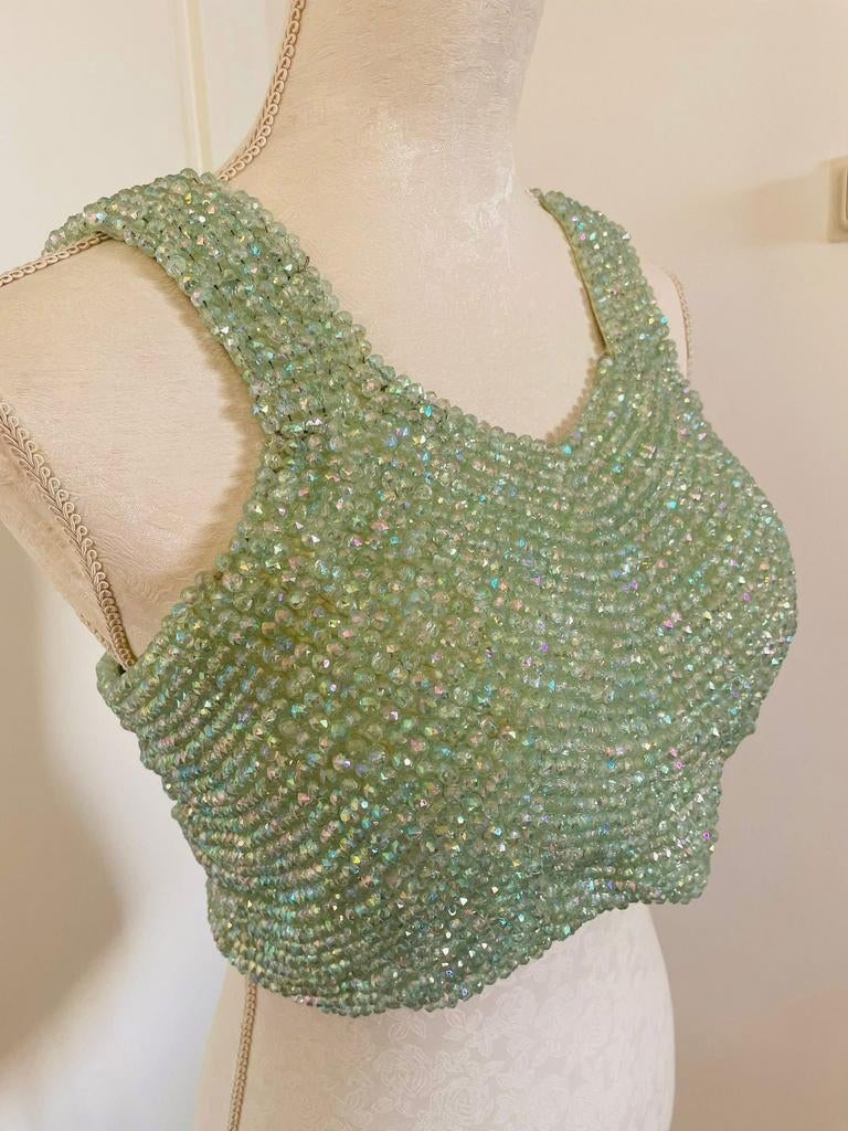 Mint Kristallen kralen Top Blouse handgemaakt, Maat 38/40 (M), Verzenden, Zo goed als nieuw, Zonder mouw