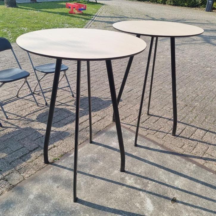 2x statafel met trespa blad 80 cm voor buiten metalen frame, Ophalen, Gebruikt, Overige kleuren, Twee