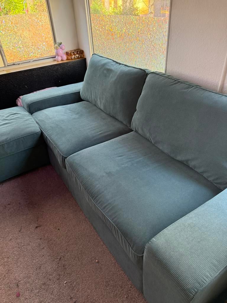 Kivik 3-zitsbank + Hocker (kelinge grijsturkoois), Ophalen, Zo goed als nieuw, Kivik