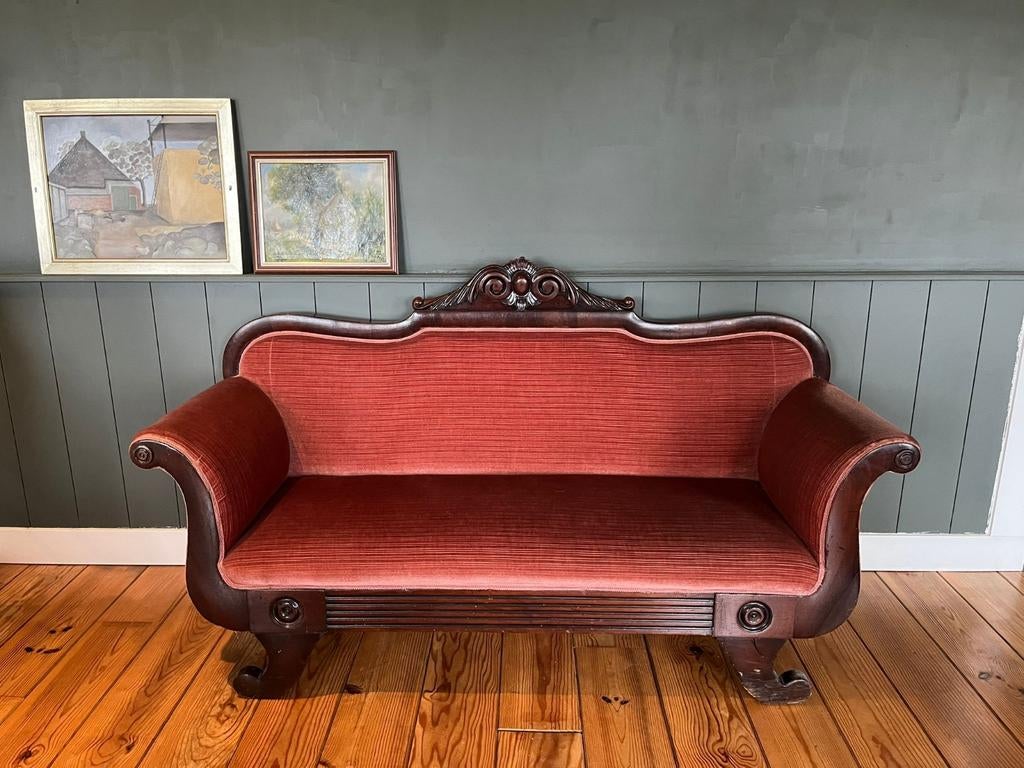 Antieke stijl canapé / Victoriaanse sofa – massief hout roze, Ophalen