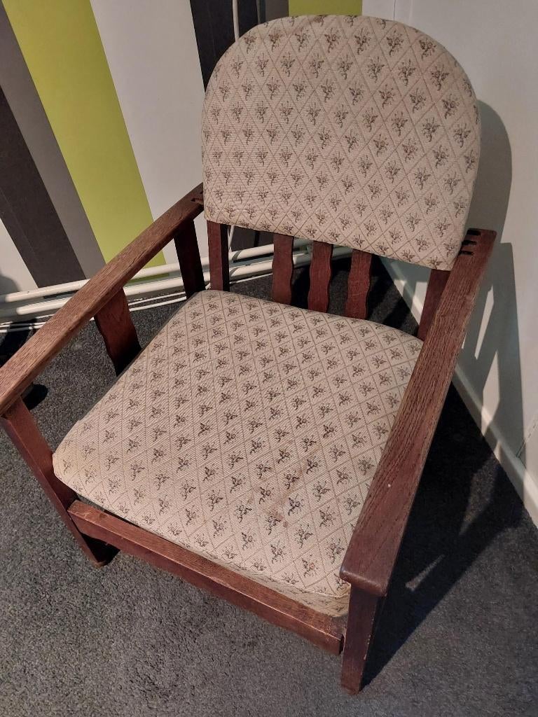 Antiek / brocante stoeltje met verstelbare rugleuning, Huis en Inrichting, Stoelen, Ophalen, Gebruikt, Overige kleuren, Brocante