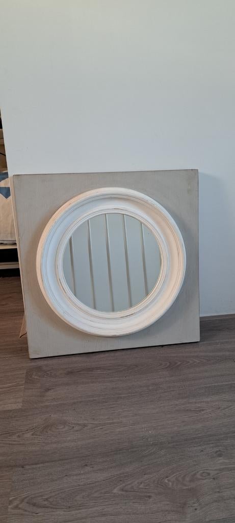 Mooie zandkleurige riviera maison spiegel, Huis en Inrichting, Woonaccessoires | Spiegels, Ophalen, Vierkant, Zo goed als nieuw