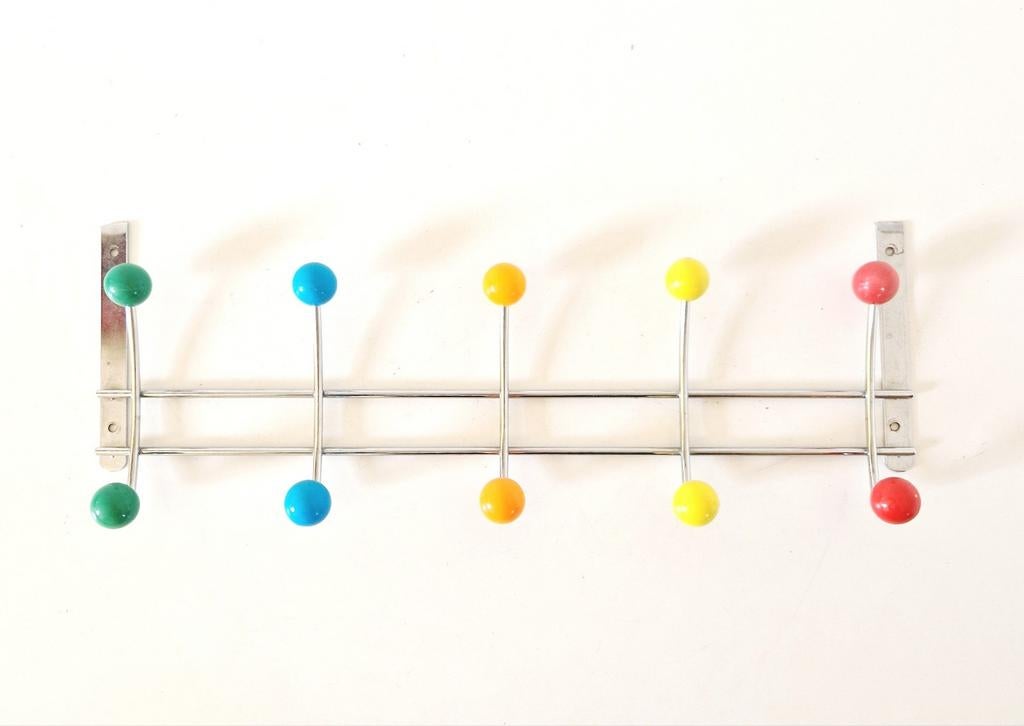 Vintage bollen kapstokje bolletjes kapstok wandkapstok, Verzamelen, Retro, Verzenden, Huis en Inrichting