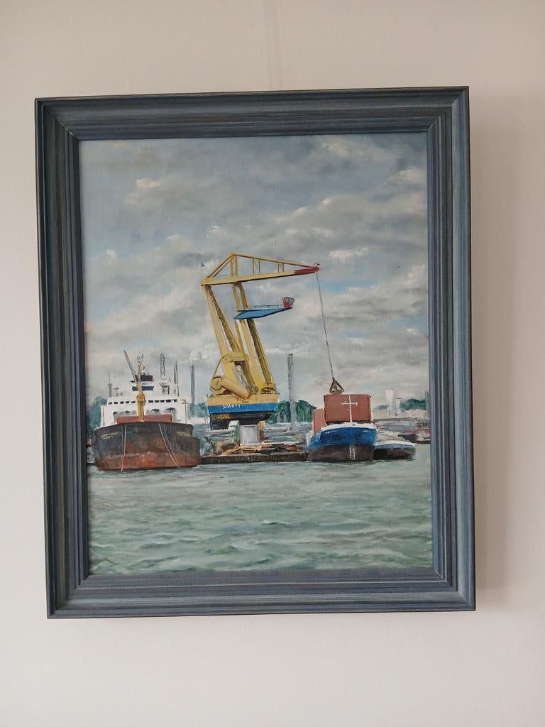 Schilderij Rotterdamse haven, Ophalen of Verzenden