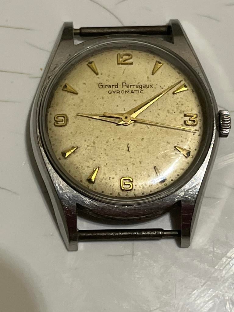 Vintage Girard-Perregaux Gyromatic Polshorloge, Gebruikt, Staal, Polshorloge, Overige materialen