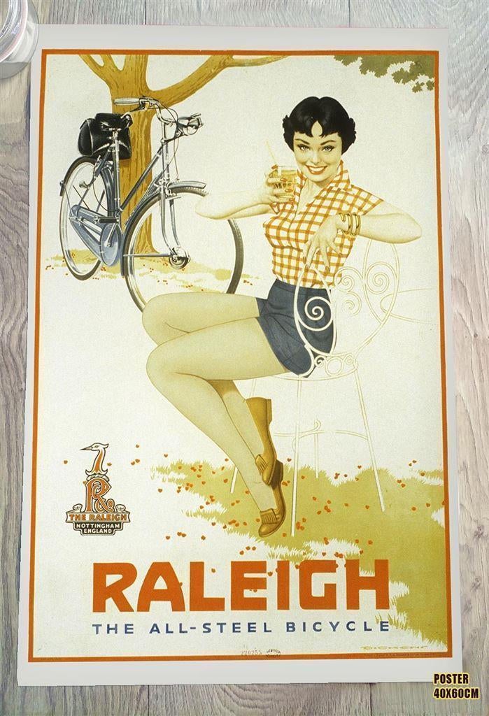RALEIGH Cycles | Vintage Fiets Poster Reclame Affiche ., Ophalen of Verzenden, Nieuw, A1 t/m A3, Film en Tv