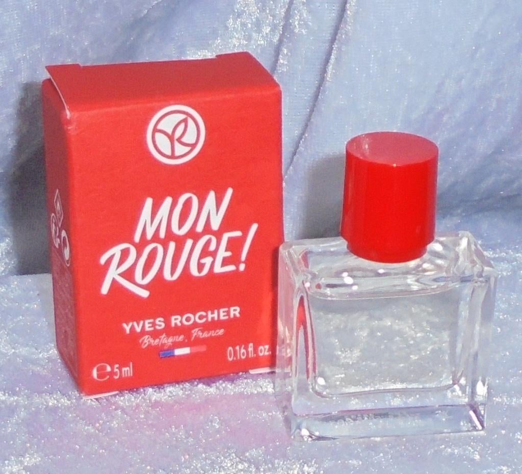 Parfum miniatuur Yves rocher mon rouge + doosje, Ophalen of Verzenden, Zo goed als nieuw, Miniatuur, Gevuld