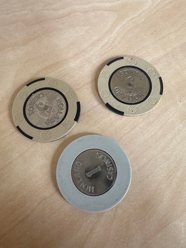 Holland Casino vintage Fiches - 1 en 5 gulden, Gebruikt, P, Een of twee spelers, P