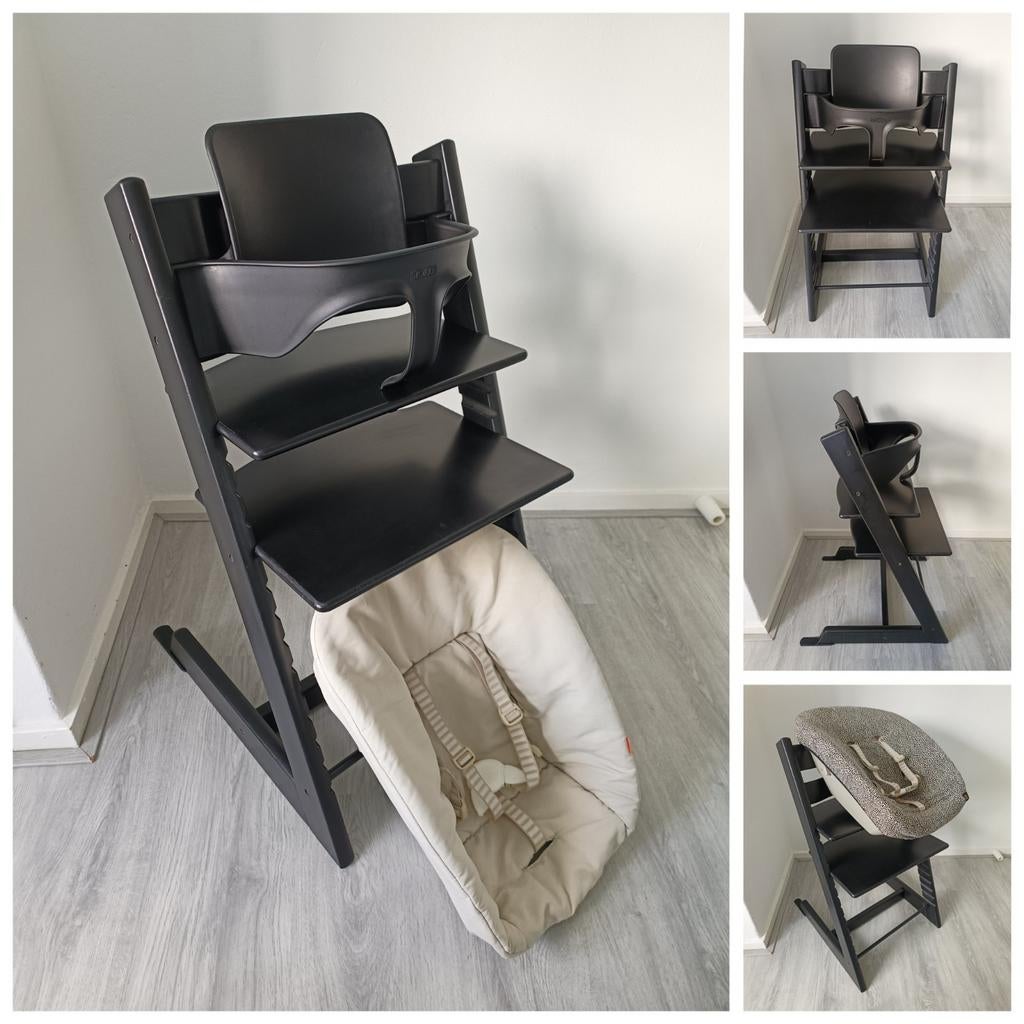 ZGAN!Stokke Tripp Trapp zwart+babyset,newborn,hoes evt. tray, Kinderen en Baby's, Kinderstoelen, Ophalen of Verzenden, Zo goed als nieuw