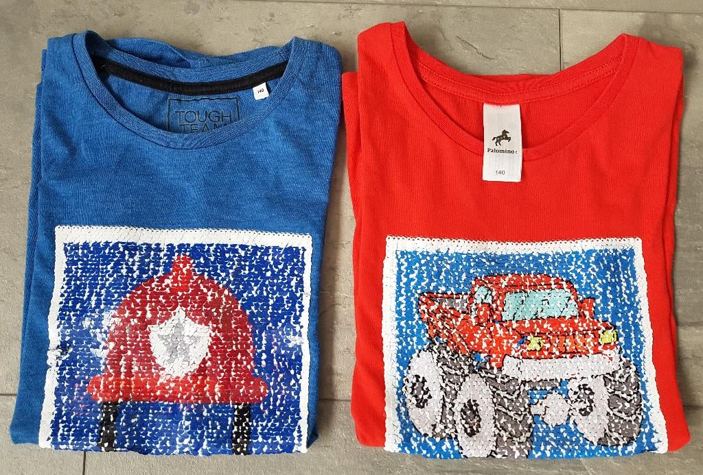 Set 2 x shirt met verwisselbare afbeelding maat 140, Kinderen en Baby's, Gebruikt, C&A, Ophalen of Verzenden, Shirt of Longsleeve