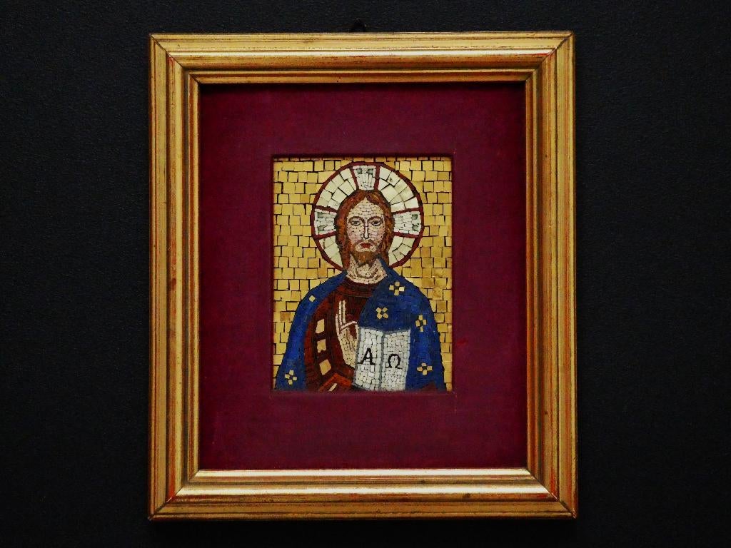 Mozaïek icoon van Jezus zegent mozaïeksteentjes bladgoud, Ophalen of Verzenden