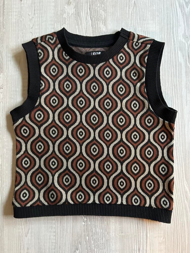 Spencer retro bruin zwart maat 134, Ophalen of Verzenden, Zo goed als nieuw, Jongen of Meisje, Trui of Vest