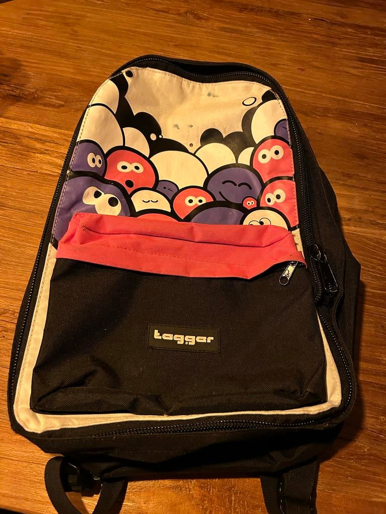 Leuke rugtas met print roze wit zwart, Sieraden, Tassen en Uiterlijk, Tassen | Schooltassen, Gebruikt, Rugtas, Zwart, Ophalen of Verzenden