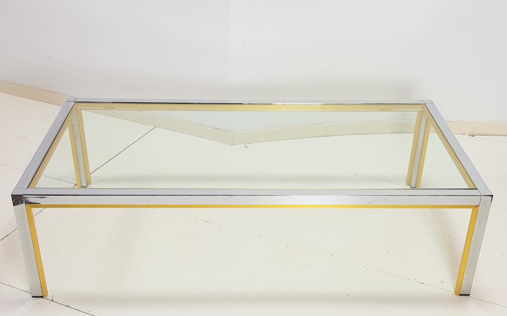 vintage salontafel Renato Zevi messing italië Regency '70, Gebruikt, 100 tot 150 cm, Regency vintage, Glas