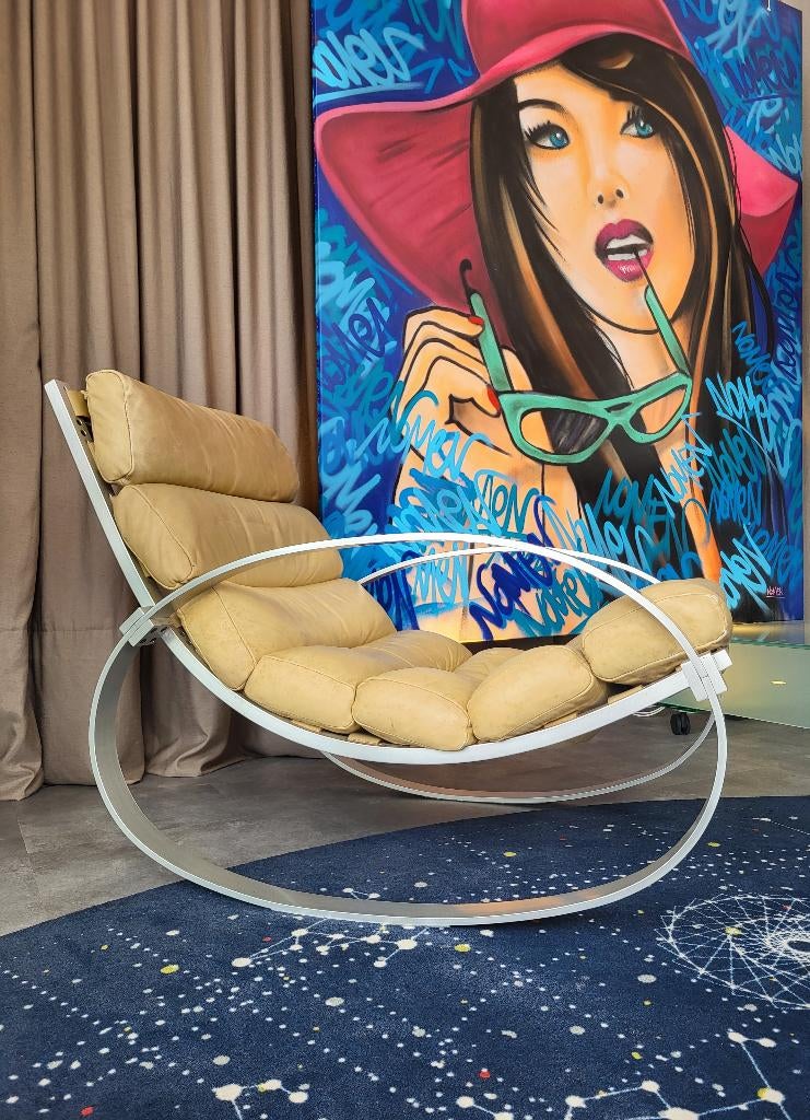 Vintage Design Kaufeld relax fauteuil | schommelstoel, Huis en Inrichting, Fauteuils, Ophalen, Leer, Nvt, Gebruikt