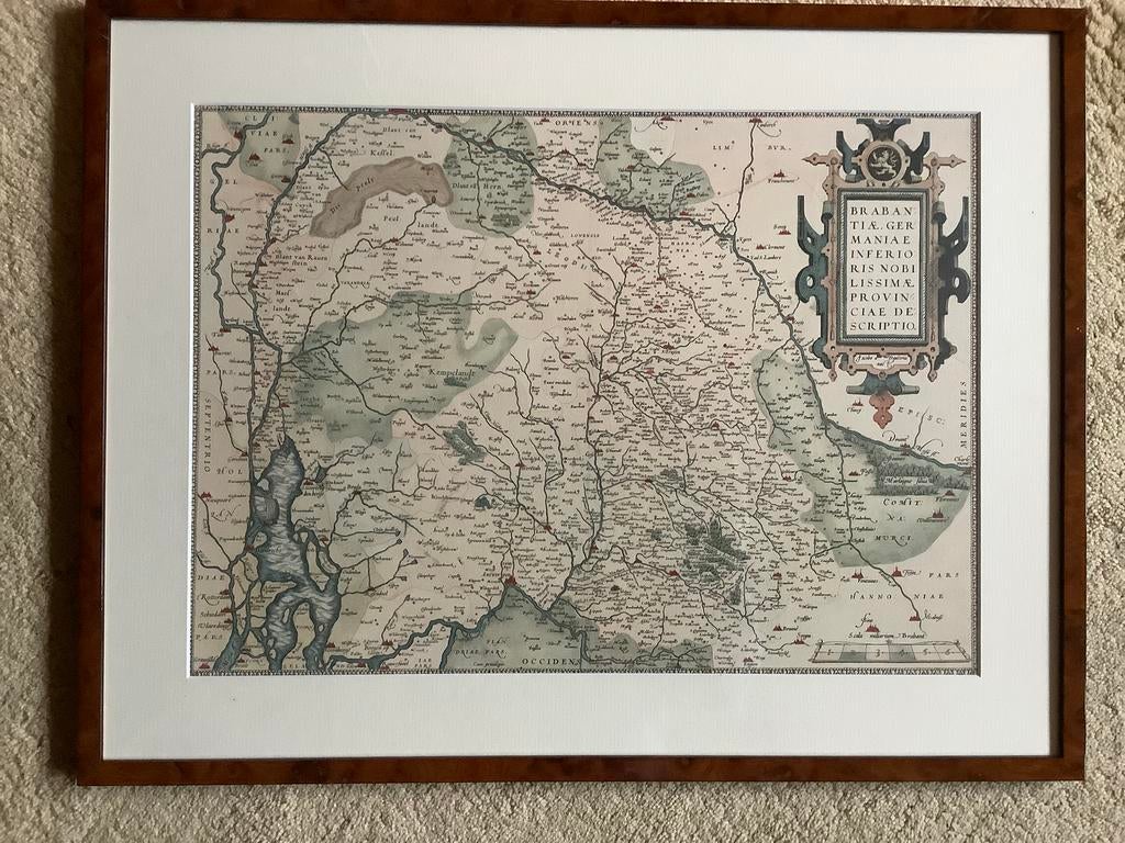 Kaart Brabant notenhouten lijst Ortelius 1570 facsimile, Ophalen of Verzenden