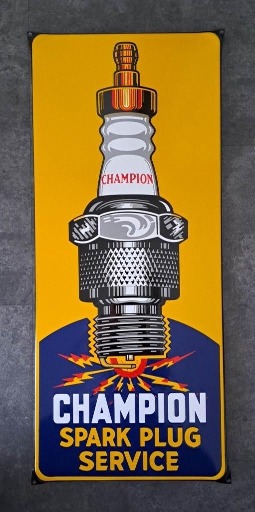 Champion Spark Plug groot emaillen decoratie reclame bord, Verzamelen, Reclamebord, Eu, Eu, Nieuw