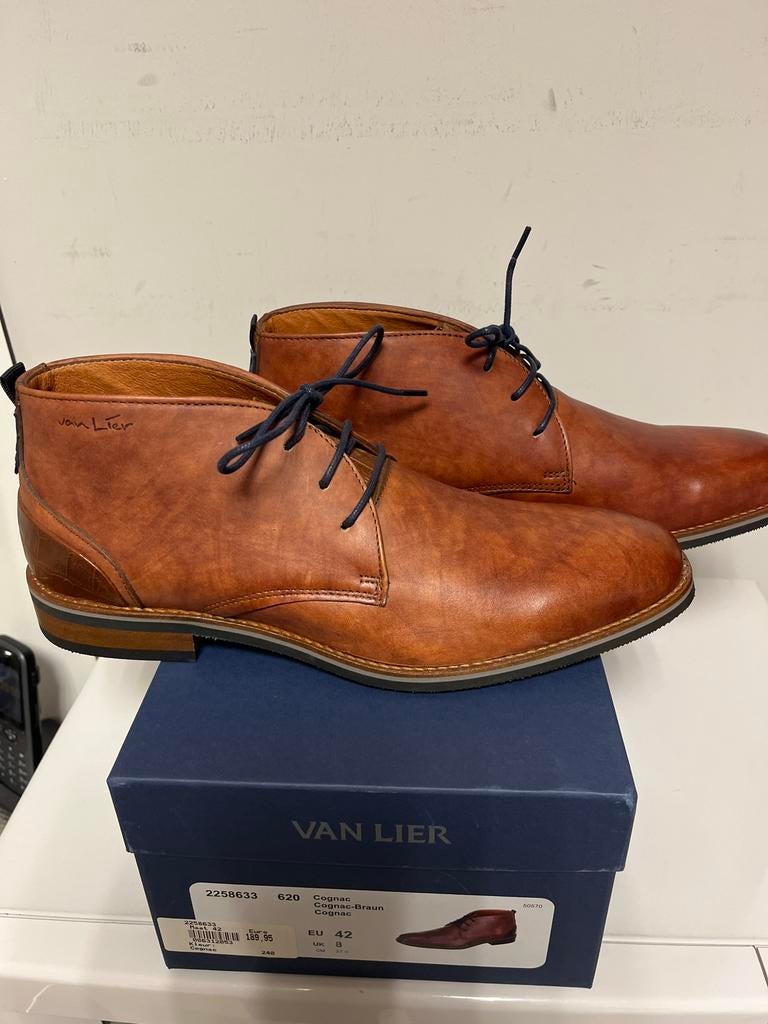 Van Lier Veterboot Cognac Leer - Maat 42 - Nieuw in Doos!, Van lier, Bruin, -, Boots