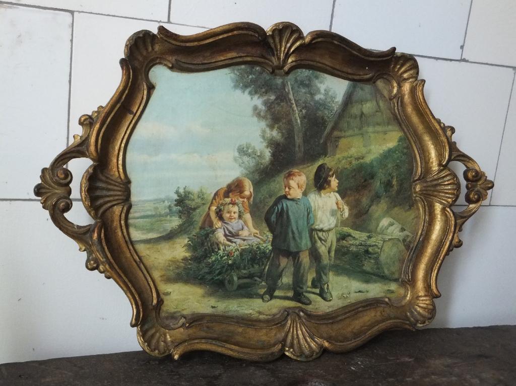 vintage wandbord dienblad made in italy brocante barok fairy, Ophalen