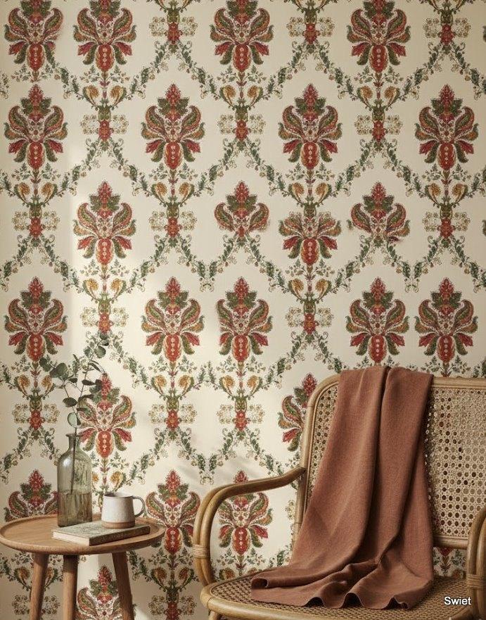 5503 Klassiek barok vintage behang uit de 70s swiet, Verzenden, 75 m² of meer, Rood